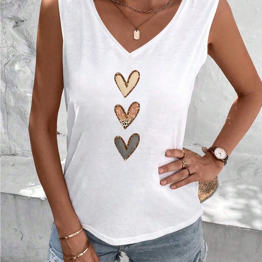 Stylish White Heart-Embellished Women's Top